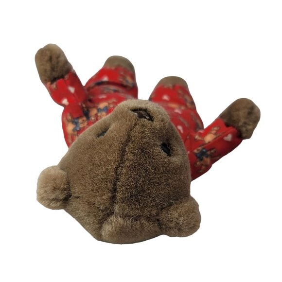 Eden Teddy Bear Plush Dark Brown 8" Red Pajamas Heart & Puppy Print Vintage - Picture 3 of 9